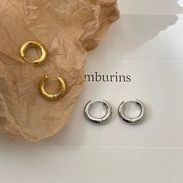 Oval Hoop Earrings with Rhodium Plated Post Trendy Minimalist European Style Unique Dainty Jewelry for Women